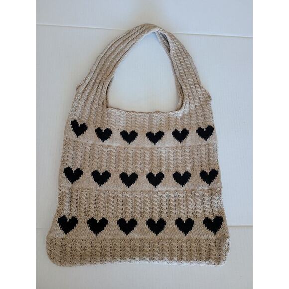Crochet Boho Tote Bag Knitted Heart-Shaped Shoulder Totebag‎ handbag - Picture 1 of 6